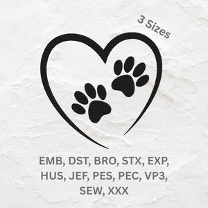 Paw Print Heart Embroidery Design: Dog Cat Pet Love (3 Sizes) (Digital File)