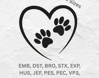Paw Print Heart Embroidery Design: Dog Cat Pet Love (3 Sizes) (Digital File)