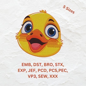 Cheerful Duckling Face Embroidery Design: Animated Fabric Applique (Instant Download)
