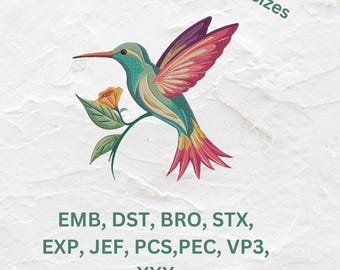 Elegant Hummingbird & Blossoms Embroidery Design-Perfect for elevating garments-Embroidery Machine File-Instant Download-Include 5 Sizes
