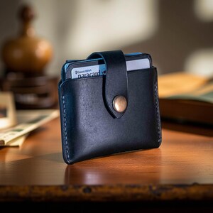 Minimalist Leder Portemonnaie mit Leinen Nähte, schlank, stilvoll und handgefertigt,edc,3105-PALACE,pueblo schwarz,Buttero schwarz