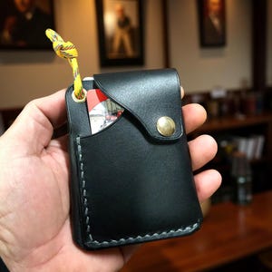 Personalisierte,Leder,Minimalist,Etc,Edc,Brieftasche,Unikat,Edc,Geburtstags- und Jahrestagsgeschenk,Geschenk für Ihn,Kartenhalter,3111-BARBAROSSA/Etop Schwarz