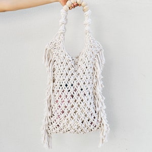 Macrame Beach Bag ,fringe beach bag, Beige beach Bag, Macrame Beach Bag, Summer Bag, Tote Bag, Macrame Fringe Bag image 1