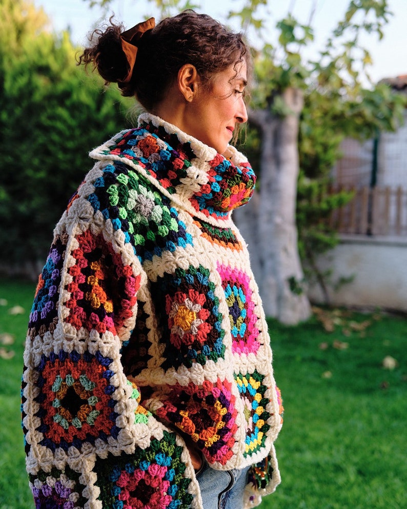 Crochet Sweater, Chunky Knit Sweater, Colorful Sweater, Handknit Sweater, Cozy Colorful Sweater, Skii Sweater image 3