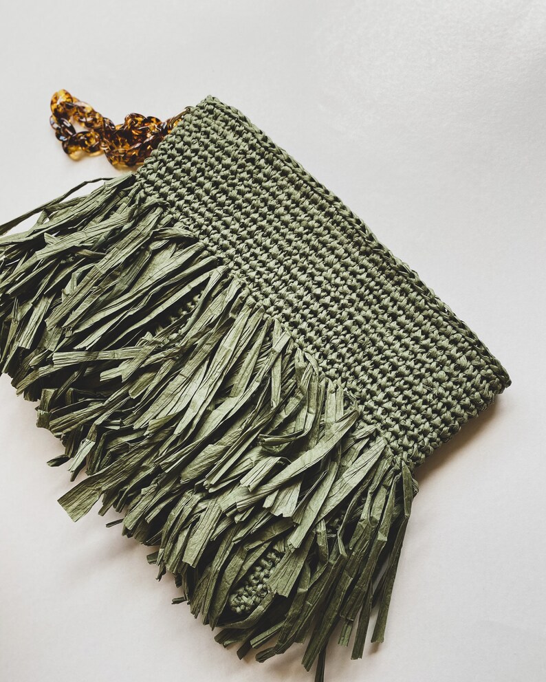 Crochet Green Fringe Clutch Purse With Customizable Letter Etsy