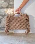 Macrame Brown bag, Macrame fringe bag, Latte color Beach Purse, Summer macrame Bag, Small Macrame Bag, Macrame Fringe Bag product logo