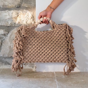 Macrame Brown bag, Macrame fringe bag, Latte color Beach Purse, Summer macrame Bag, Small Macrame Bag, Macrame Fringe Bag