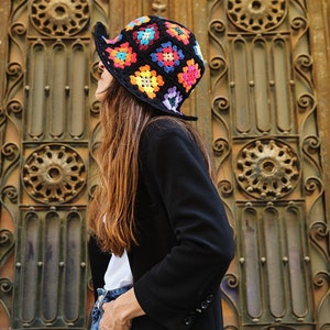 Granny Square Bucket Hat, Bucket Hat, Colorful Summer Hat, Summer Sun Hat, Handmade Sun Hat, Cotton Bucket Hat, Crochet Sun Hat, Summer Hat image 1