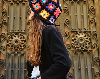 Granny Square Bucket Hat, Bucket Hat, Colorful Summer Hat, Summer Sun Hat, Handmade Sun Hat, Cotton Bucket Hat, Crochet Sun Hat, Summer Hat