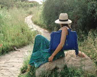 Summer Bag, Macrame Beach Bag, Blue Summer Bag, Wooden Handle Summer Bag, Market Bag, Macrame Market Bag, Handmade Beach Bag, Mothers Day