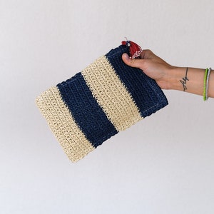 Navy Stripe Clutch Purse, Straw Clutch, Beach Bag, Salut Bag, French Clutch, Nautical Clutch, Personalized Clutch Purse, Summer beach Bag image 2