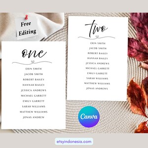 Wedding Seating Chart Card Template, Minimal Elegant Seating Cards, Canva Editable, Instant Download