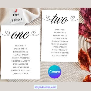 Minimalist Wedding Seating Chart Cards, Editable Seating Chart Template, Canva Editable, Instant Download