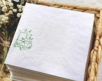 Golf Cart Wedding Napkins: Just Married Car Design, Personalized Club Rehearsal