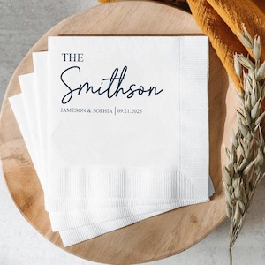 Personalized Wedding Napkins, Custom Last Name Napkins, Modern Font Cocktail Napkins, Beverage Luncheon Dinner Guest Towels,Engagement Party