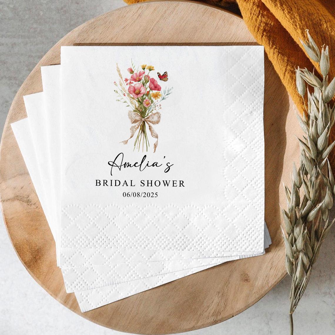 Personalized Bridal Shower Napkins, Custom Wedding Shower Napkins, Floral Guest Towels, Printed Napkins, Luncheon Cocktail Napkins