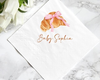 Croissant Baby Shower Napkins: Pink Bow, Parisian Theme
