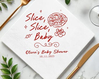 Personalized Pizza Baby Shower Napkins: Italian Theme Party Decor