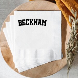 Personalized Name Napkins, Custom Monogram Napkins, Modern Font Cocktail Beverage Luncheon Dinner Guest Towels Wedding Birthday Party Favor