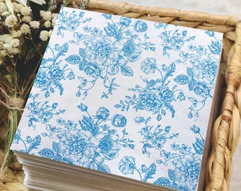 Blue Floral Party Napkins: Personalized Graduation, Wedding Decor