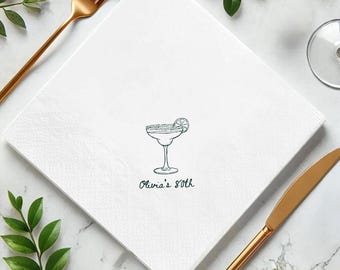 Personalized Margarita Birthday Napkins, Custom Cocktail Party Decor, Cheers to 50th Birthday
