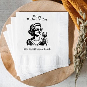 Funny Mother&#39;s Day Napkins, Retro Cocktail Napkins, Bold Humor Guest Towels, Vintage Party Napkin Gift Idea, Perfect for Wine Lovers