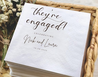 Engagement Party Napkins, Personalized Engagement Napkins, Custom Wedding Napkins, They&#39;re Engaged Napkins, Engagement Decor, Elegant Favors