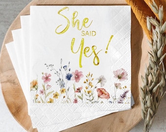 Floral "She Said Yes" Napkins: Engagement Party Supplies