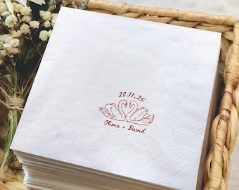 Custom Swan Wedding Napkins: Elegant Rehearsal Dinner Decor