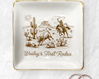 Personalized Western Rodeo Ring Dish, Cowboy Jewelry Tray, First Rodeo Gift