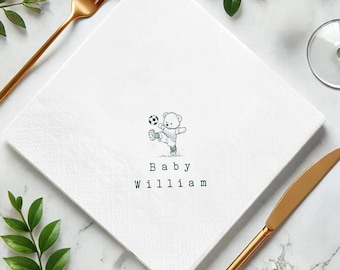 Personalized Teddy Bear Soccer Napkins, Baby Shower Sports Theme Party Decor