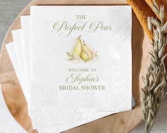 Personalized Pear Bridal Shower Napkins, Custom Wedding Party Decor