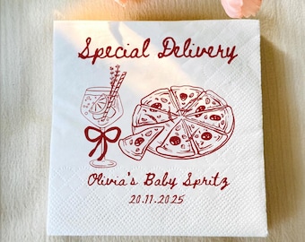 Custom Pizza Baby Shower Napkins, Special Delivery