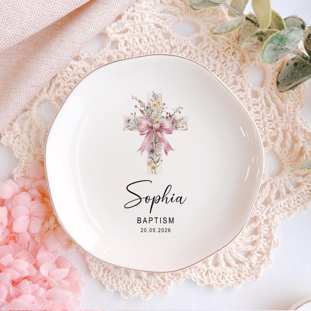 Personalized Baptism Ring Dish, Custom Cross Jewelry Dish, Religious ...