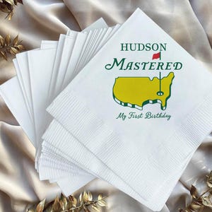 Personalized Golf Party Napkins, Custom Golf First Birthday Napkins, Mastered 1st Birthday Beverage Cocktail Luncheon Dinner Guest Towels