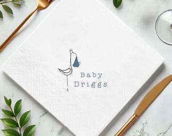 Personalized Stork Baby Shower Napkins: Custom Party Decor