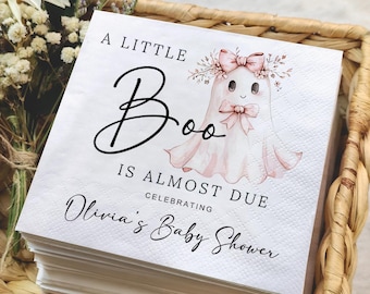 A Little Boo Is Almost Due Napkins: Pink Pumpkin Ghost Theme