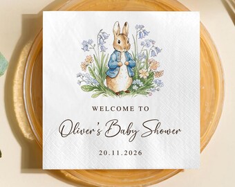 Servilletas personalizadas de conejito de Pascua para baby shower, bienvenida a Oliver's Celebration