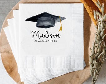 Personalized Graduation Napkins: Class of 2025 Grad Cap Party Guest Towels