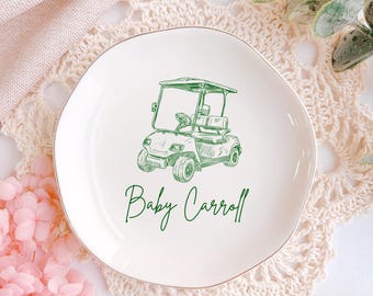 Personalized Golf Cart Ring Dish, Ceramic Jewelry Tray, Baby Shower Gift