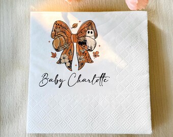 Personalized Floral Ghost Napkins: Coquette Bow Halloween Party