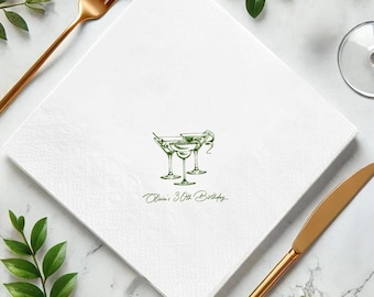 Personalized Martini Birthday Napkins, Custom Cocktail Party Decor, 30th Napkins