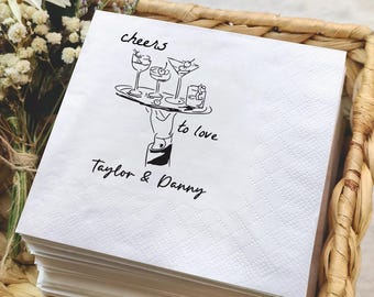 Personalized Wedding Napkins: Cheers to Love Hand-Drawn Design