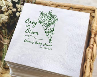 Personalized Baby Shower Napkins: Floral 'Baby in Bloom' Design