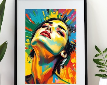 Colourful Woman Portrait Wall Art | Vibrant Pop Art Digital Download | Modern Bright Female Face Printable Home Decor