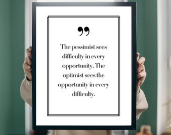 Winston Churchill "Optimist Sees Opportunity" | Quote Wall Art Print | Minimalist Home Office Decor | Digital Download
