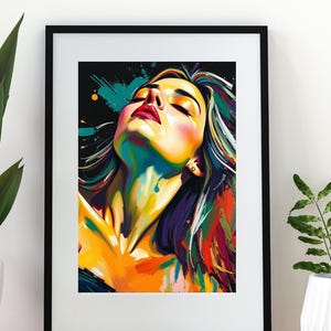 Colourful Woman Portrait Digital Download | Vibrant Abstract Face Wall Art Print | Modern Rainbow Home Decor Printable