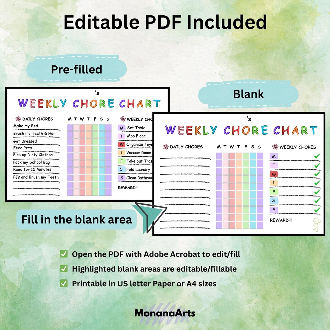 Printable Kids Chore Chart for Boy | Kids Daily Weekly Responsibility ...