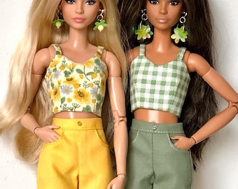 Yellow and Green Doll Top and Shorts for 1/6 scale doll, outfit for made to move, fashionistas, Fashion Doll Clothing