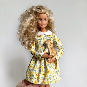 Floral dress with collar clothes for 1/6 scale doll 11.5" 12", 30 cm, outfit for Poppy Parker, Integrity fashionistas, Fashion Doll Clothing
